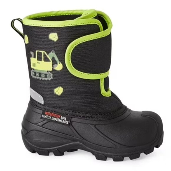 George Black and Green Winter Boots with Digger Graphic & Velcro Closure Size 4 - Picture 1 of 10